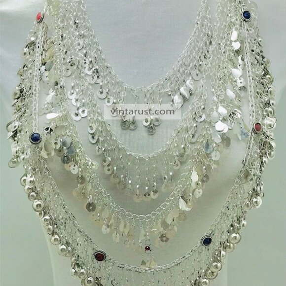 Exotic Kuchi Necklace, Multi Layered Antique Necklace, Unique Silver Necklace - Picture 3 of 9